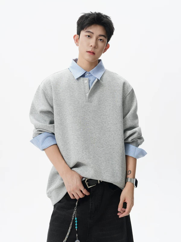 Striped Faux Layered Polo Sweatshirt 3