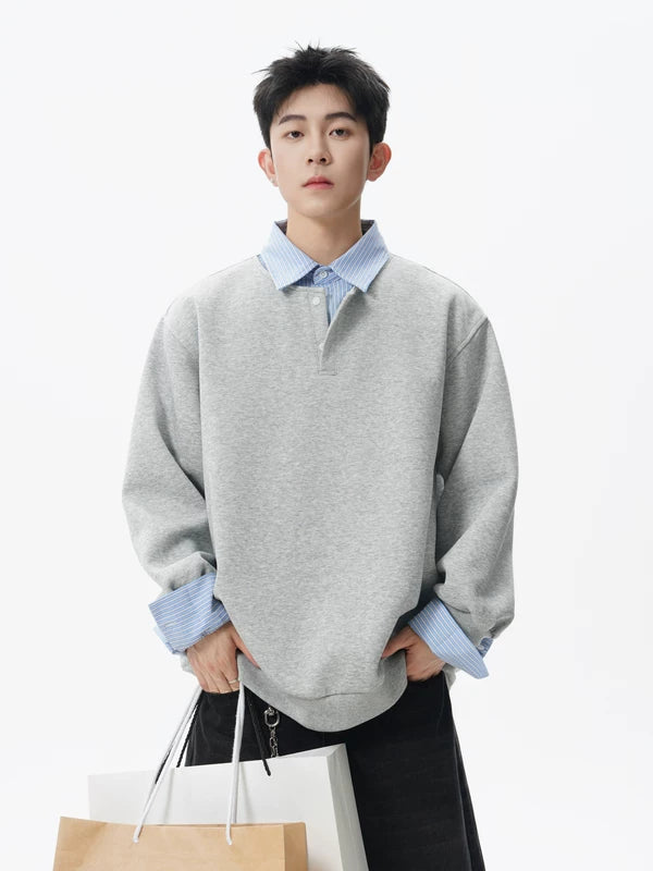 Striped Faux Layered Polo Sweatshirt 4