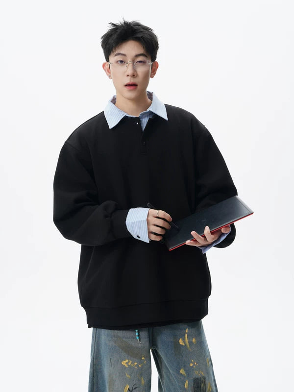 Striped Faux Layered Polo Sweatshirt 5