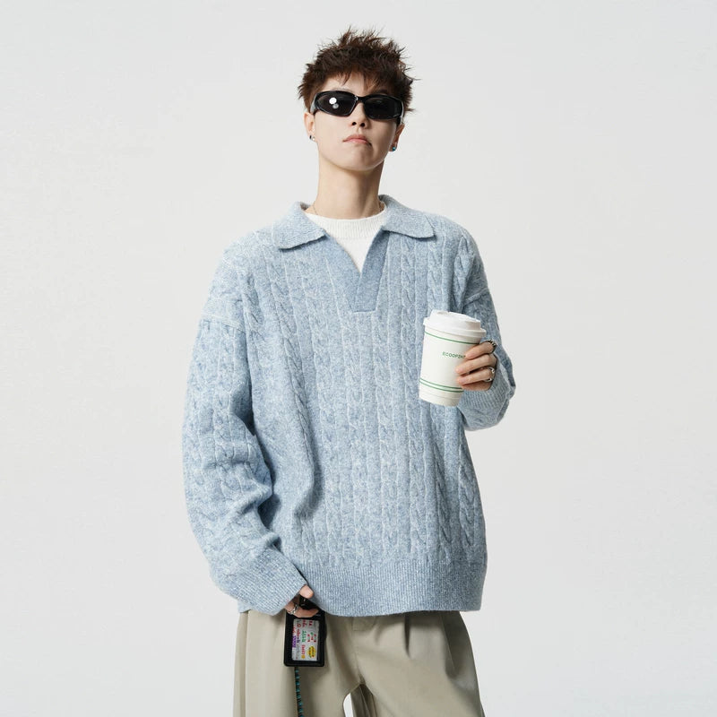 5967324660487,5967324660488,5967324660489,5967324660490,5967324660491,5967324660492,5967324660493, Cable Knit Collared Pullover Sweater