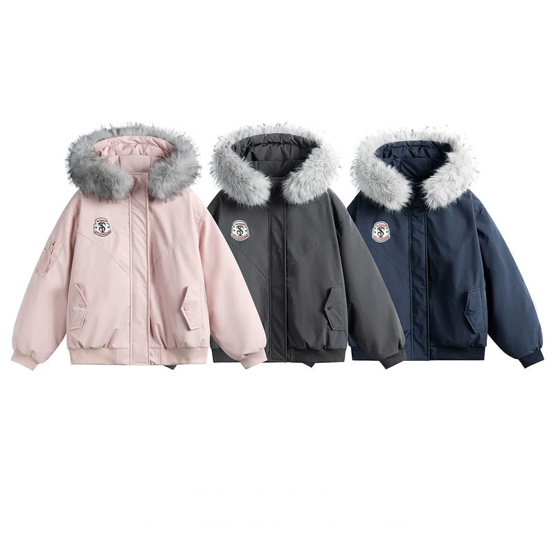 Hooded Down Jacket with Faux Fur Collar 4