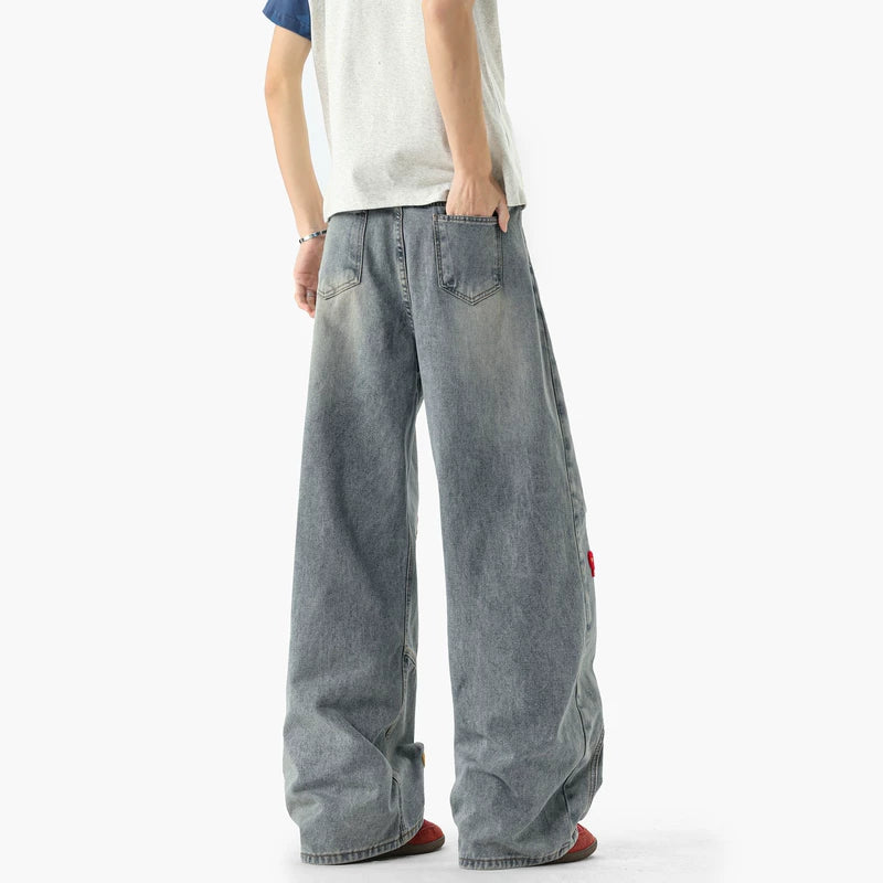 Embroidered Wide Leg Deconstructed Jeans Pants 4