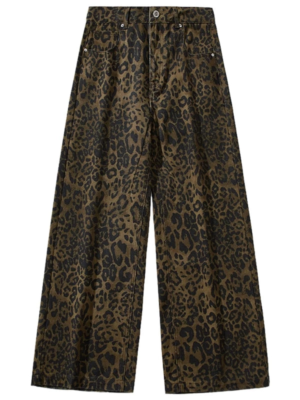 Leopard Print Wide Leg Denim Pants 6