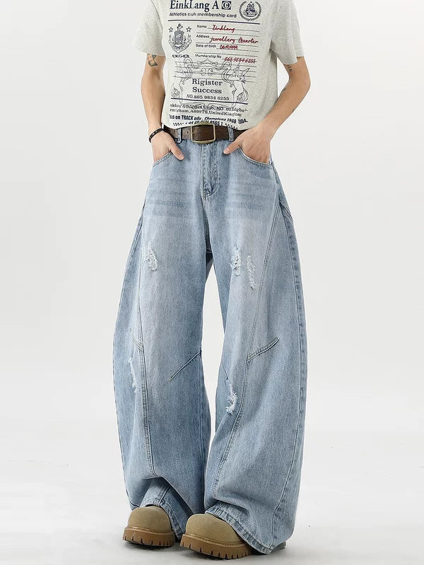 Deconstructed Patchwork Wide Leg Ripped Jeans Pants 3