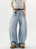 Deconstructed Patchwork Wide Leg Ripped Jeans Pants 4