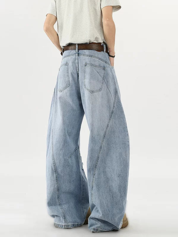 Deconstructed Patchwork Wide Leg Ripped Jeans Pants 5