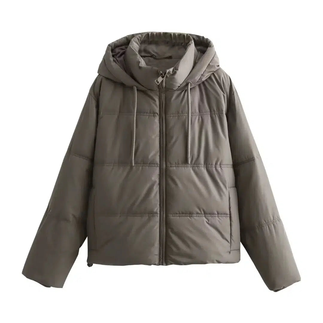 Zip Closure Hooded Puffer Coat