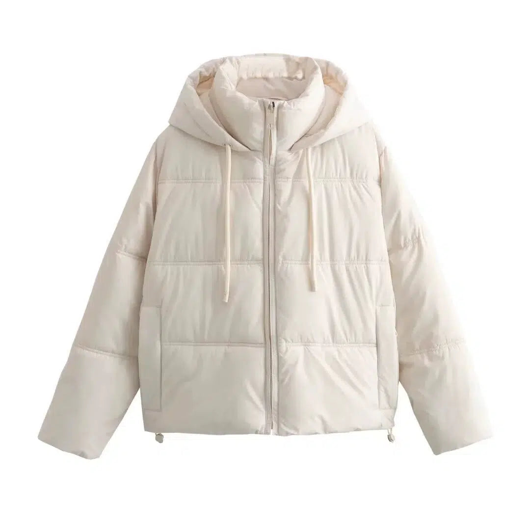 Zip Closure Hooded Puffer Coat