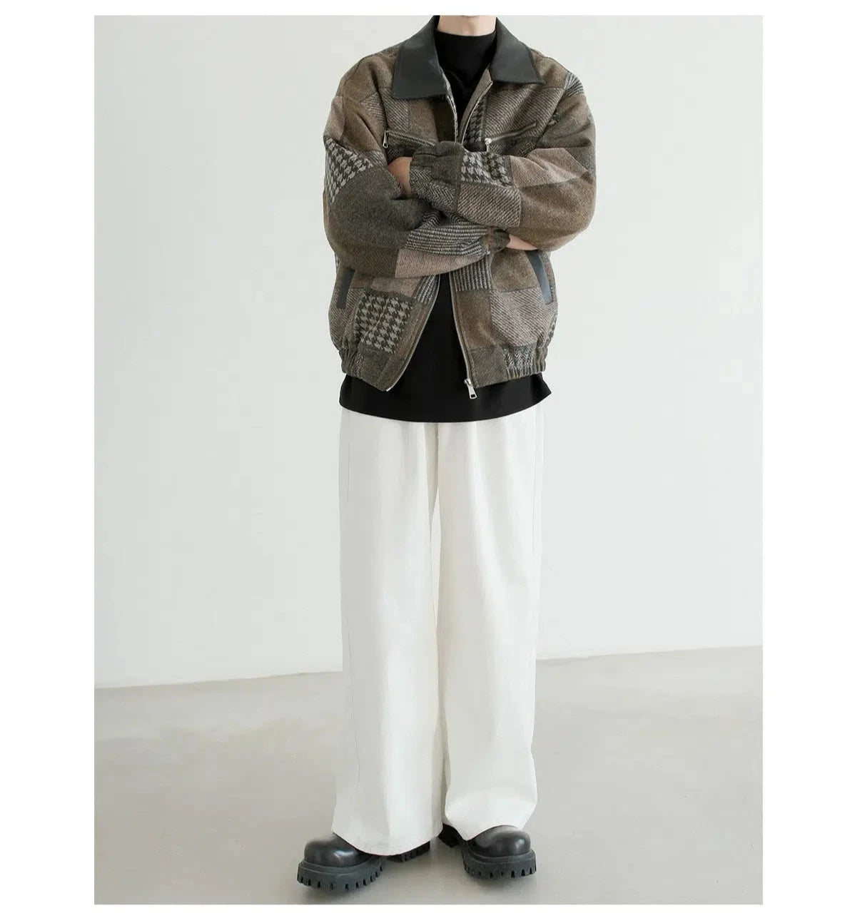 Zip Pockets Patchwork Bomber Jacket