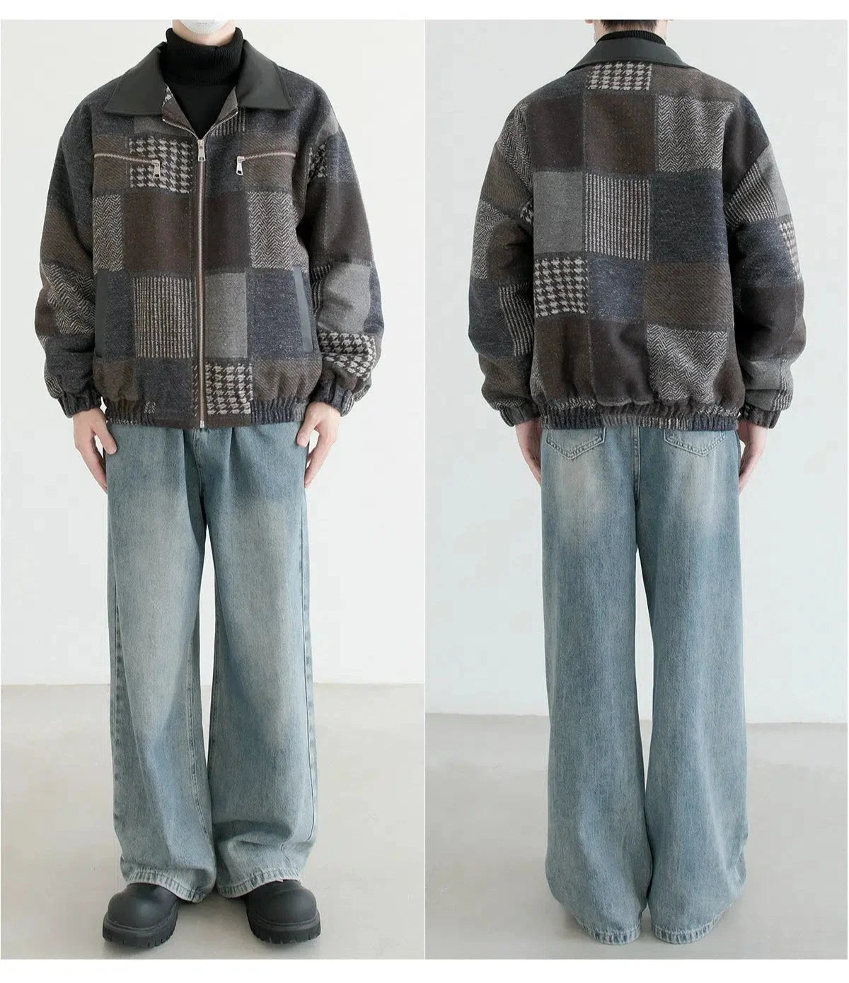 Zip Pockets Patchwork Bomber Jacket