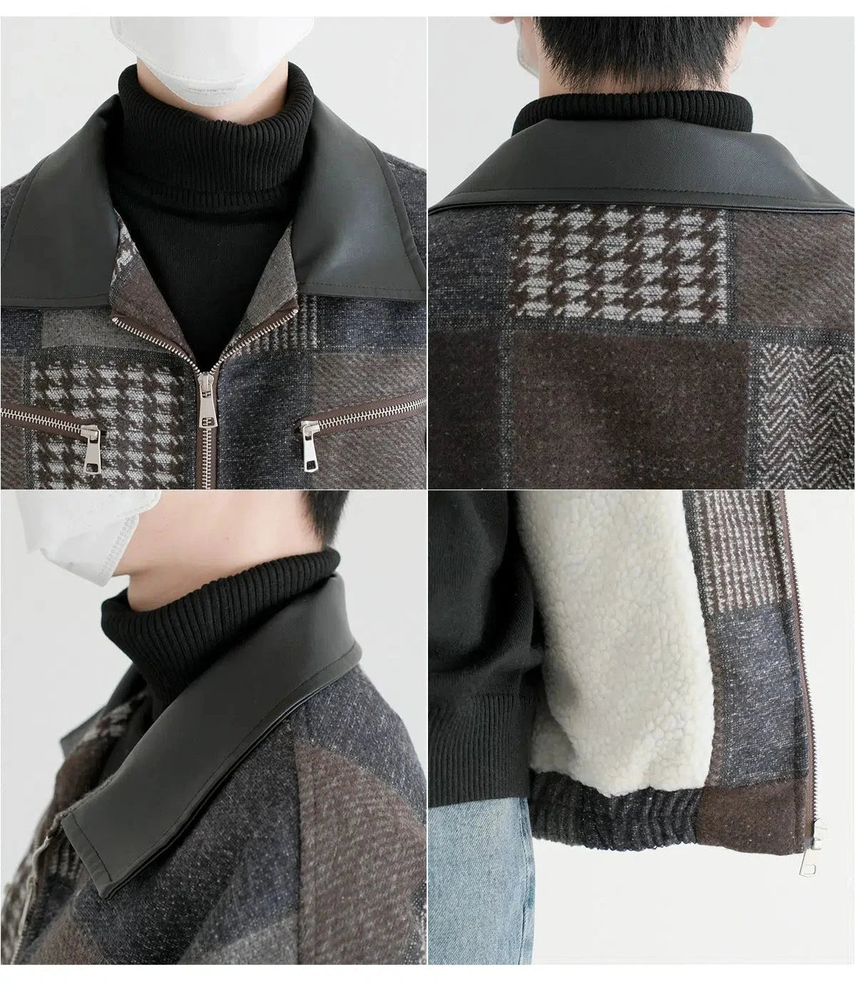 Zip Pockets Patchwork Bomber Jacket