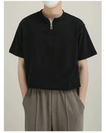 Zip Round Neck Short Sleeve T-shirt