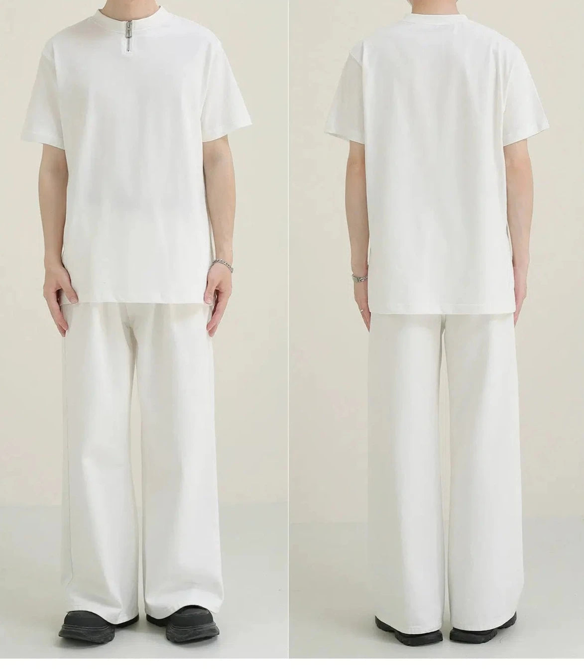 Zip Round Neck Short Sleeve T-shirt