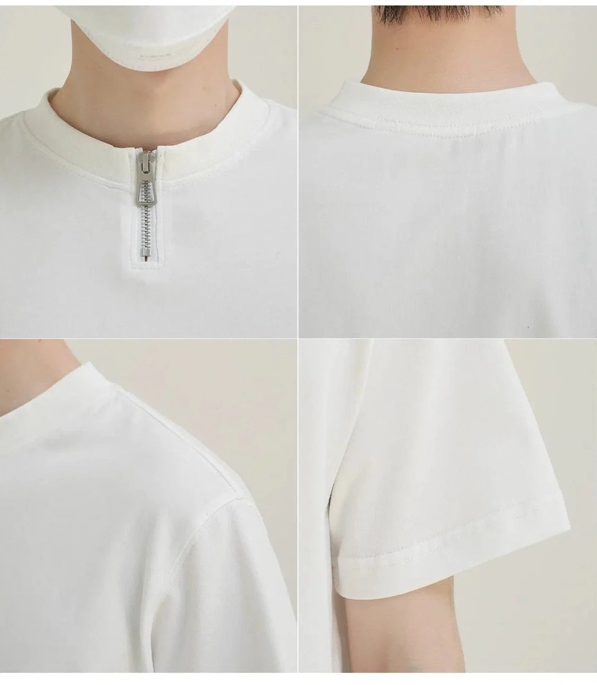 Zip Round Neck Short Sleeve T-shirt