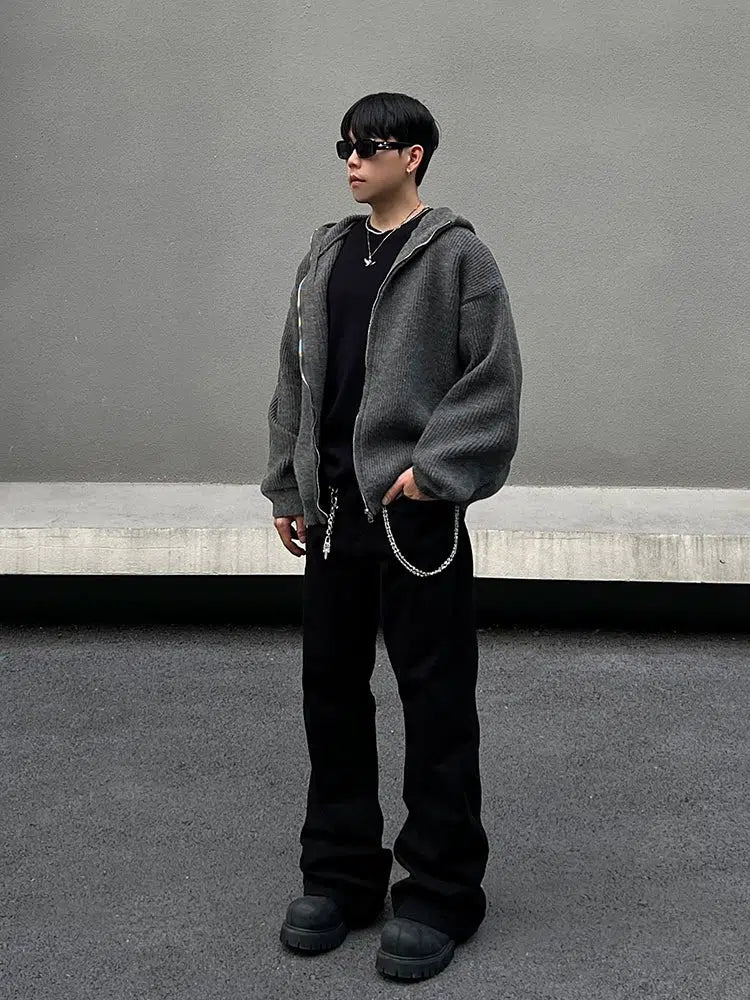 Zip-Up Hooded Knit Jacket