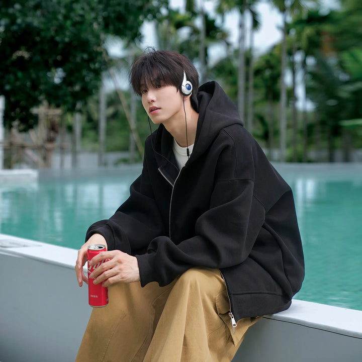 Drawstring Zip-Up Hooded Jacket