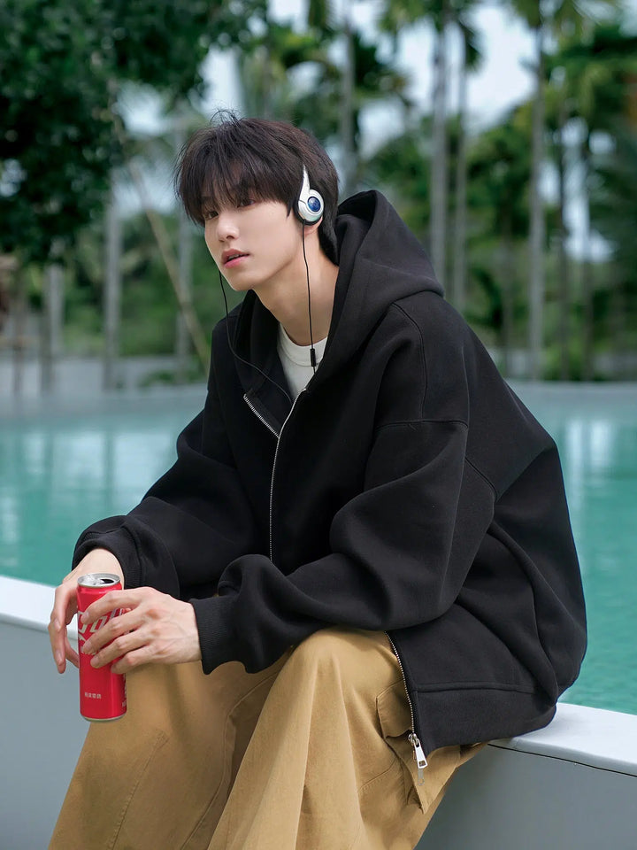 Drawstring Zip-Up Hooded Jacket