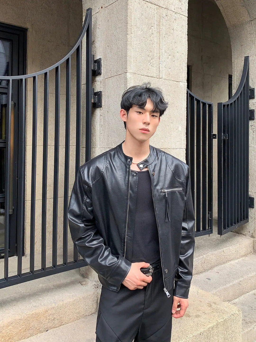 Zip up leather jacket outlet