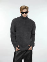 Zip-Up Mink Imitation Knit Sweater