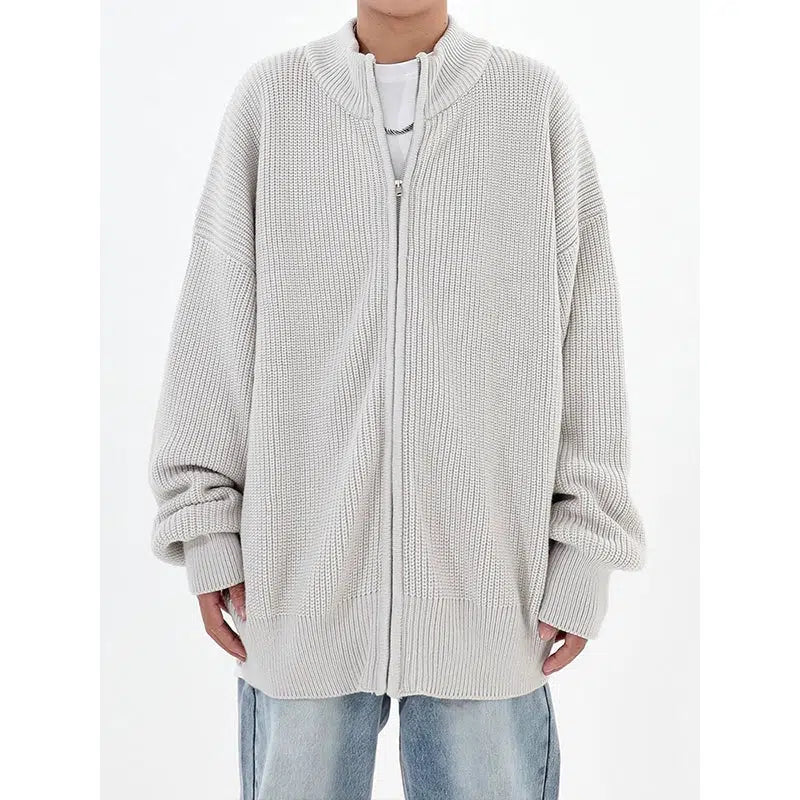 Zip-Up Ribbed Knit Cardigan