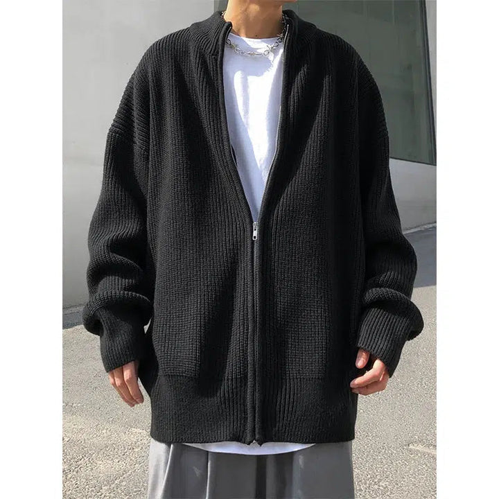 Zip-Up Ribbed Knit Cardigan