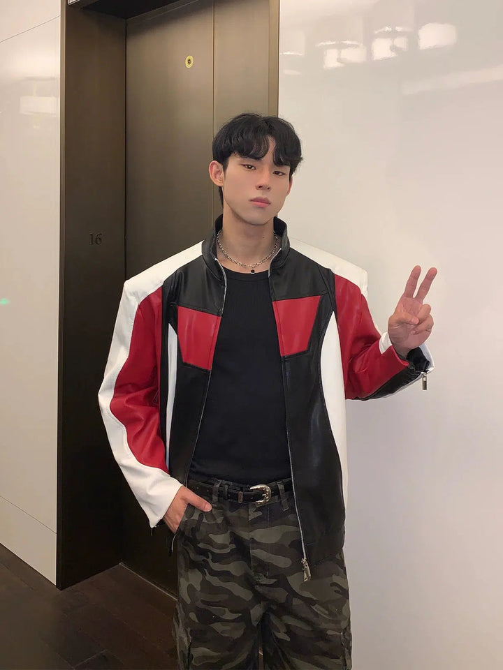 Zip-up Colorblock Motorcycle Jacket