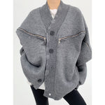 Zipper Accents Knit Cardigan Sweater