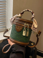 Zipper Closure Embossed Bucket Handbag