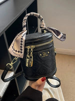 Zipper Closure Embossed Bucket Handbag