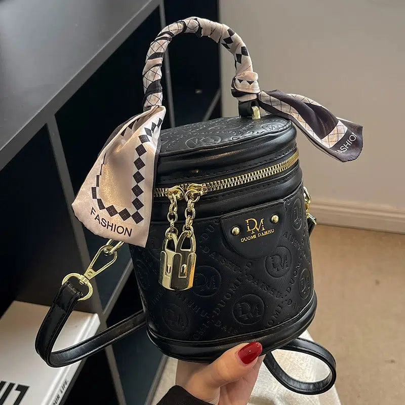 Zipper Closure Embossed Bucket Handbag