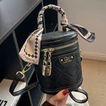 Zipper Closure Embossed Bucket Handbag