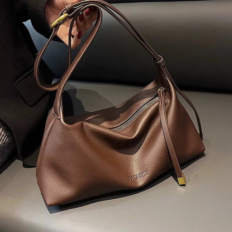 Zipper Closure Leather Shoulder Bag