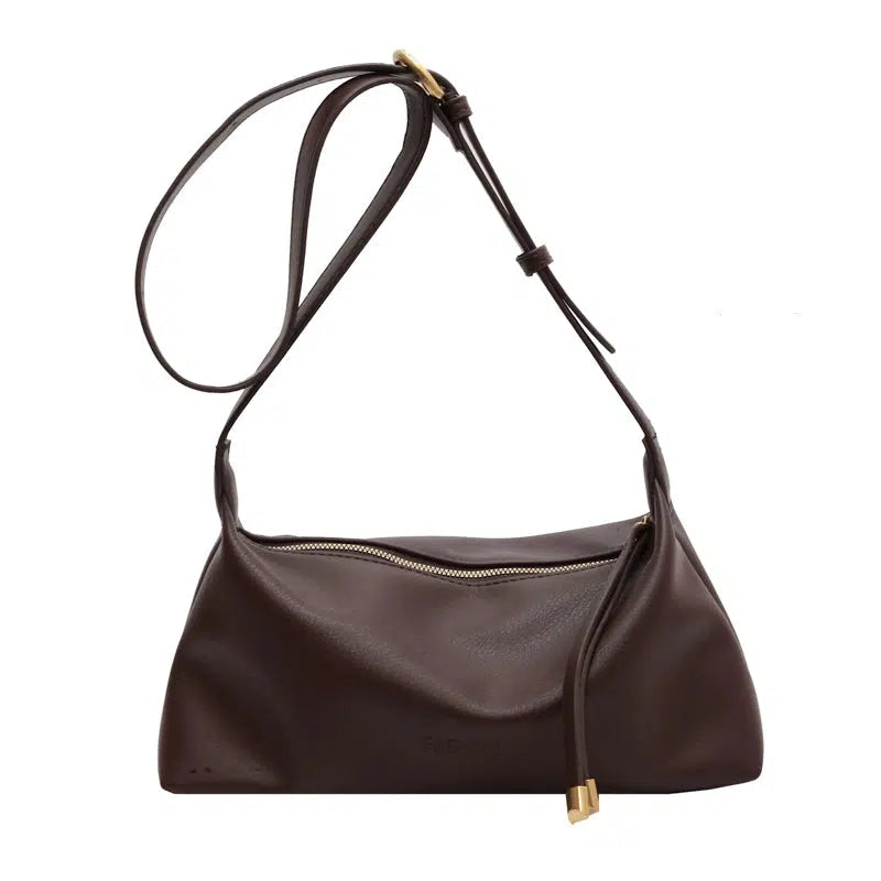 Zipper Closure Leather Shoulder Bag