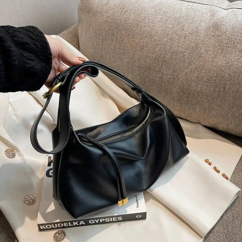 Zipper Closure Leather Shoulder Bag