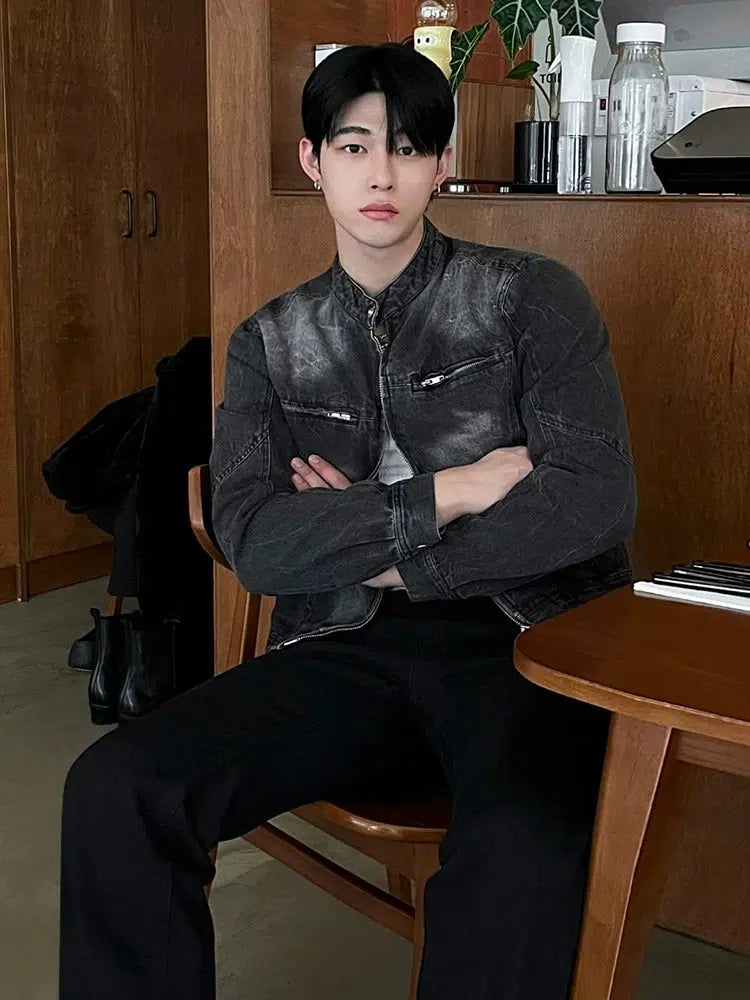 Zipper Details Casual Denim Jacket