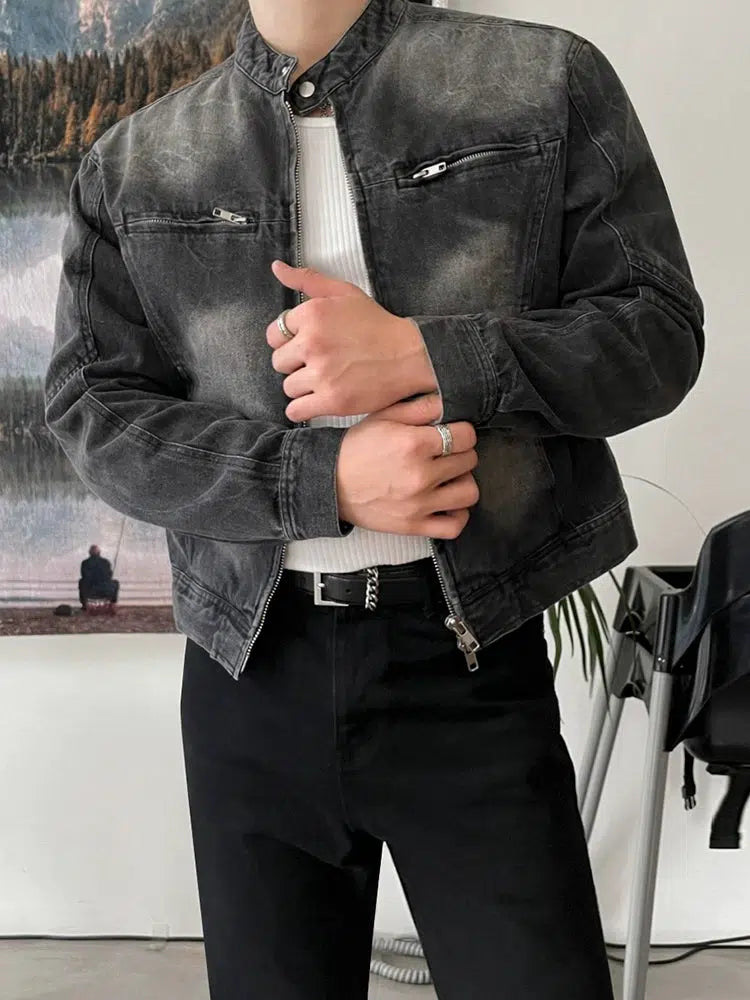 Zipper Details Casual Denim Jacket