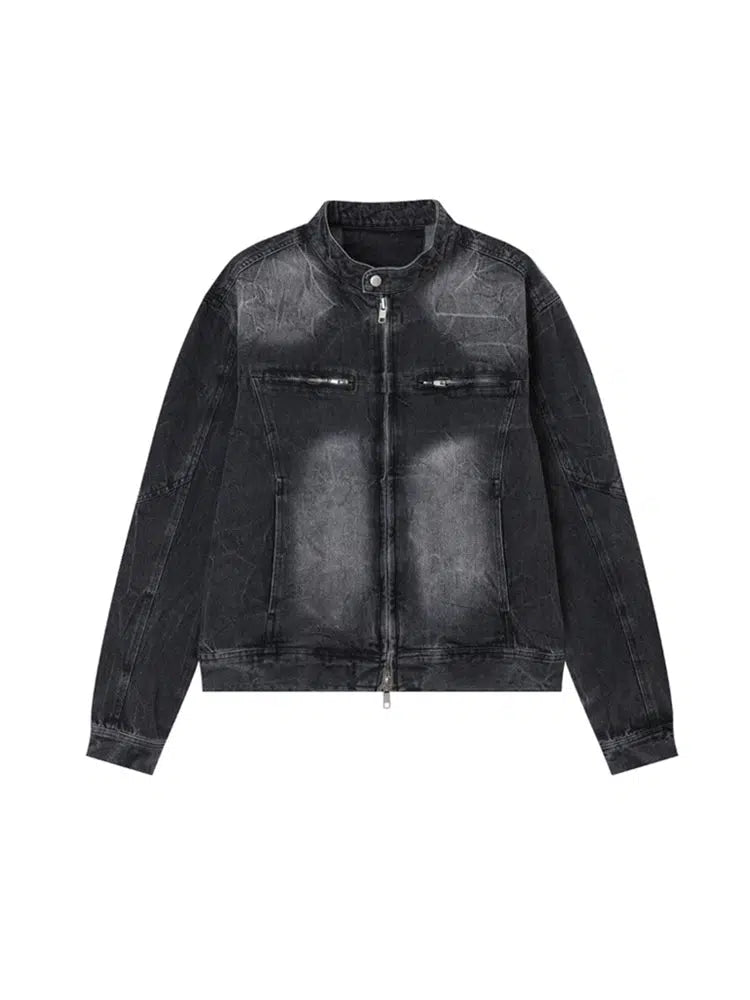 Zipper Details Casual Denim Jacket