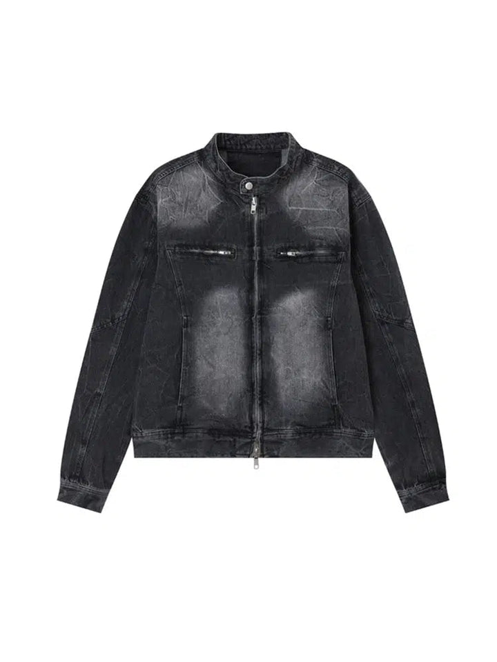 Zipper Details Casual Denim Jacket
