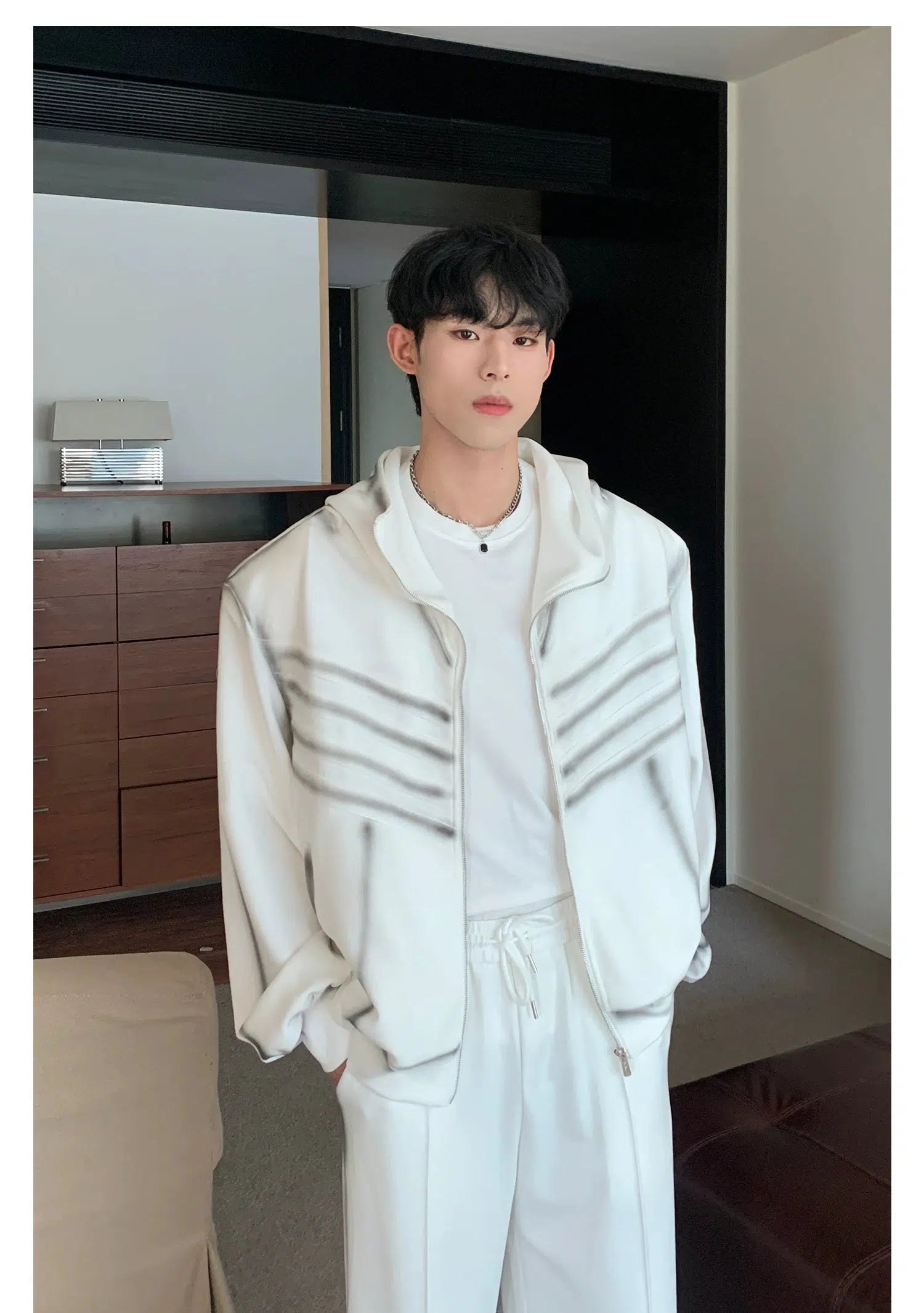 Zipper Hooded Jacket Loose Straight Pants Suit