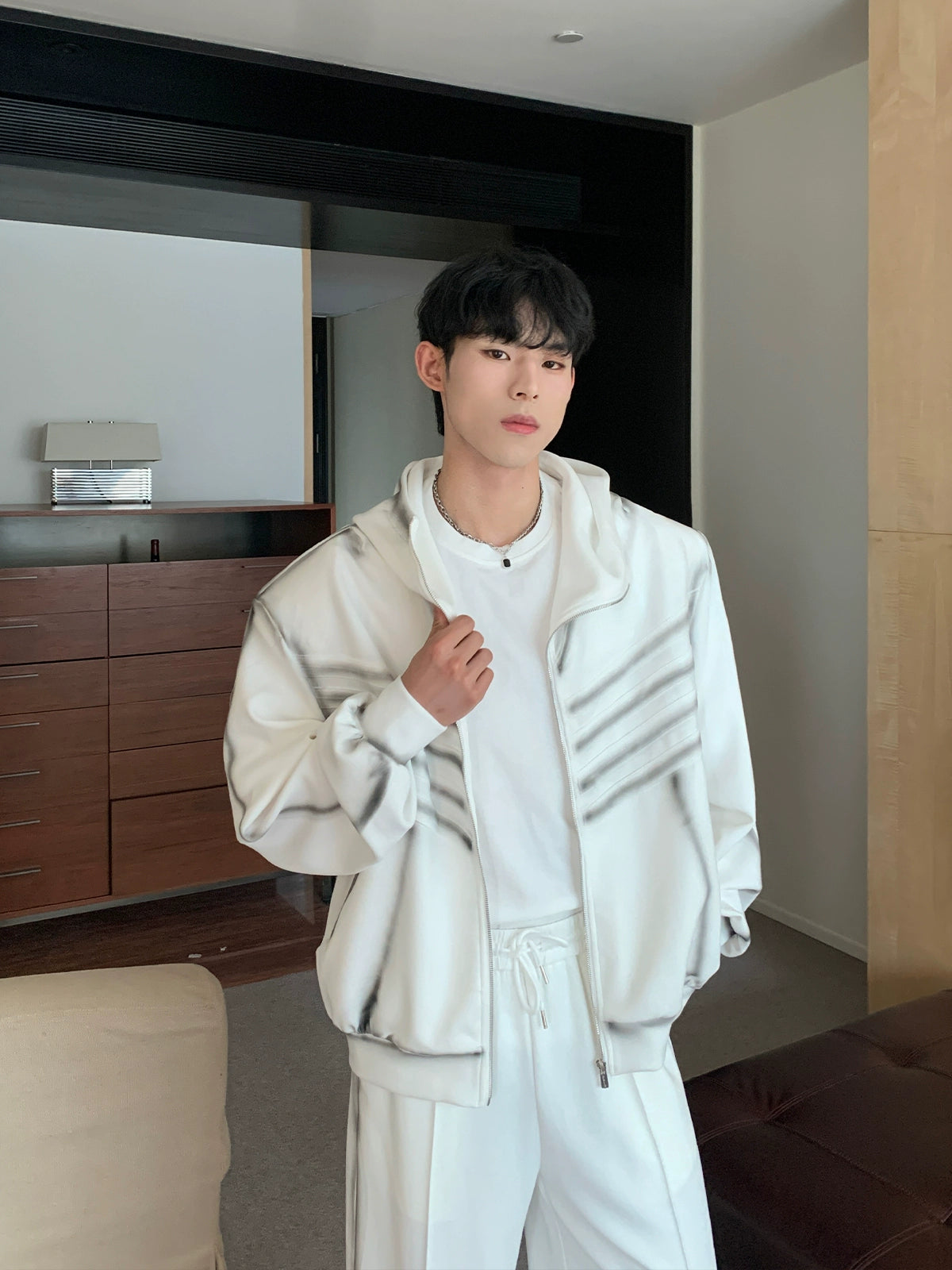 Zipper Hooded Jacket Loose Straight Pants Suit