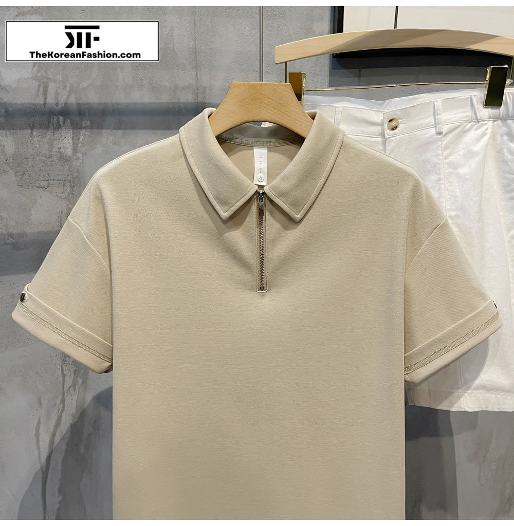Zipper Lapel Polo Shirt