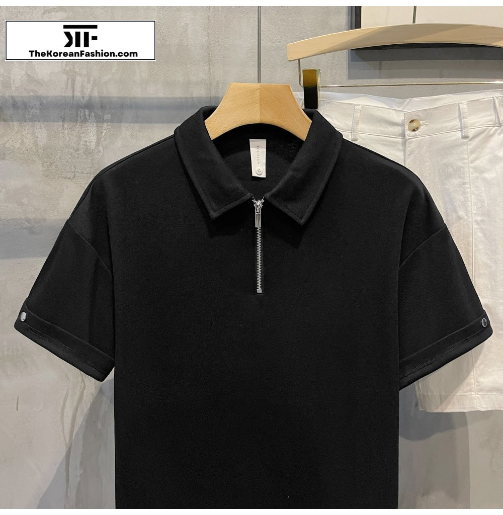 Zipper Lapel Polo Shirt