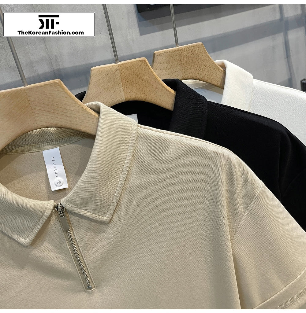 Zipper Lapel Polo Shirt