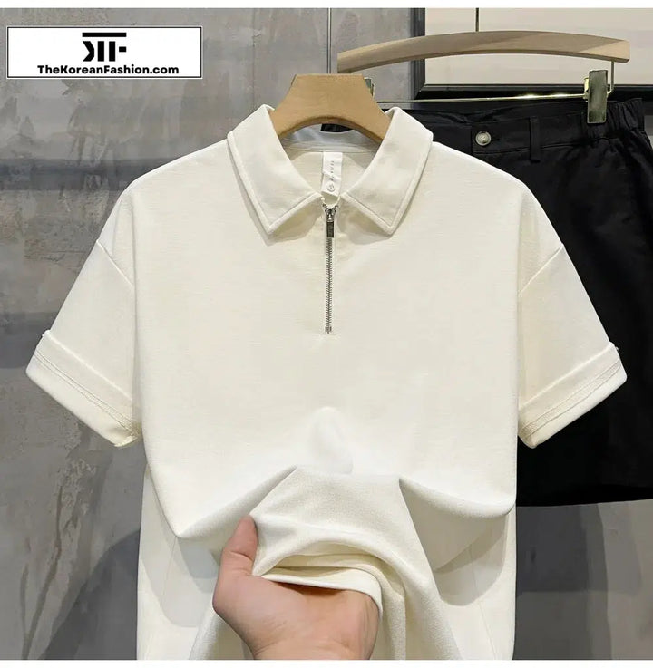 Zipper Lapel Polo Shirt