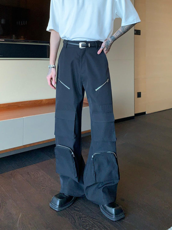 Zipper Multi-pocket Wide-leg Cargo Pants