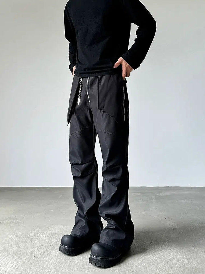 Zipper Wide-leg Flared Pants