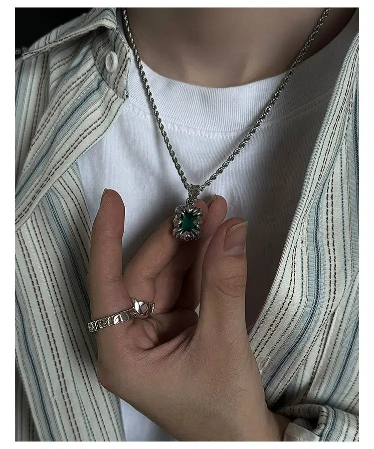 Zircon Emerald Pendant Necklace