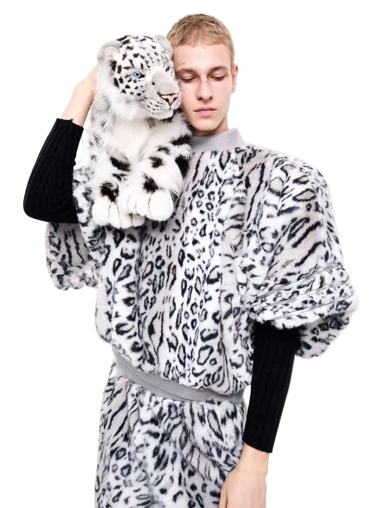 Leopard Print Faux Fur Pullover Jacket