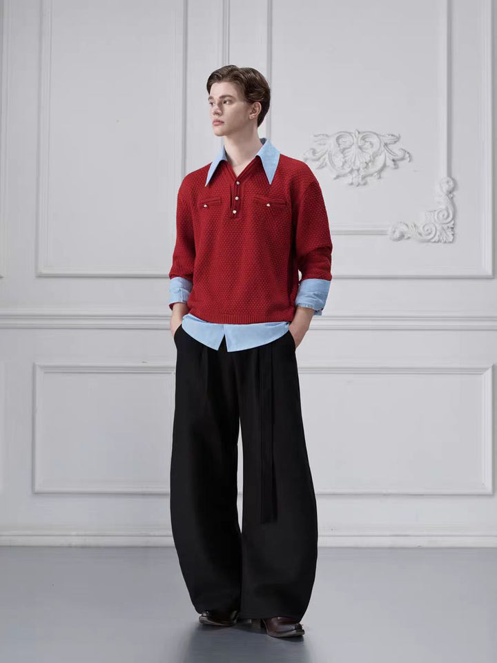 Contrast Stitching Knitted Polo Shirt