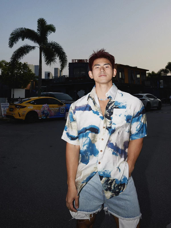 Abstract Ink Print Short Sleeve Shirt 1